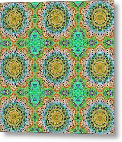 Green Orange Kaleidoscope - Metal Print