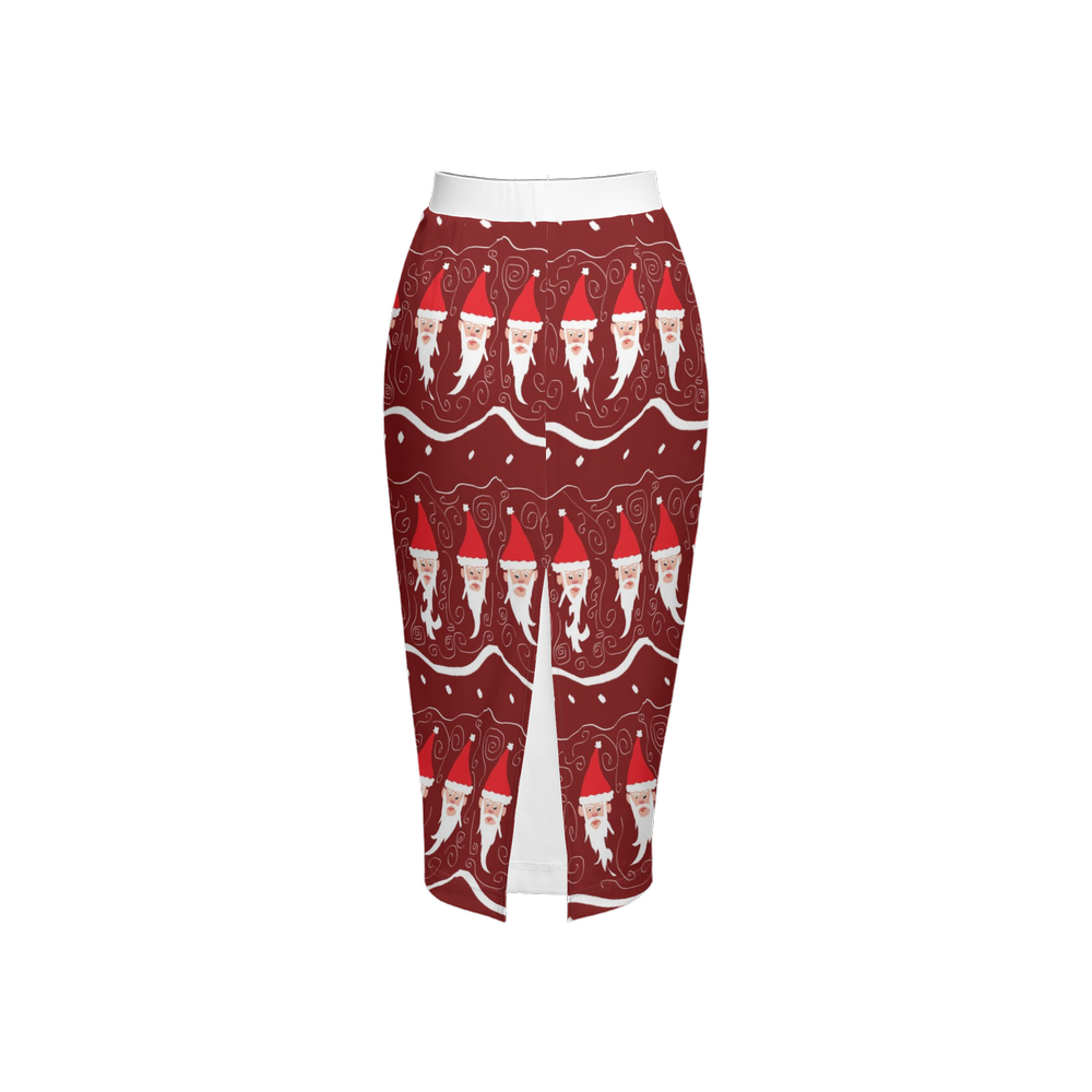 Bearded Santa Pattern Women's Back Split Pencil Skirt-Heavy Knit