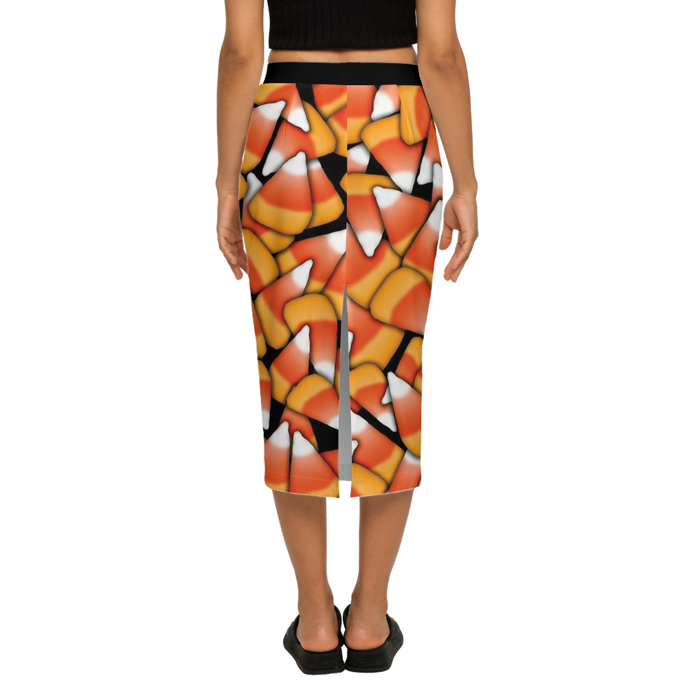 Candy Corn Women's Back Split Pencil Skirt-Heavy Knit