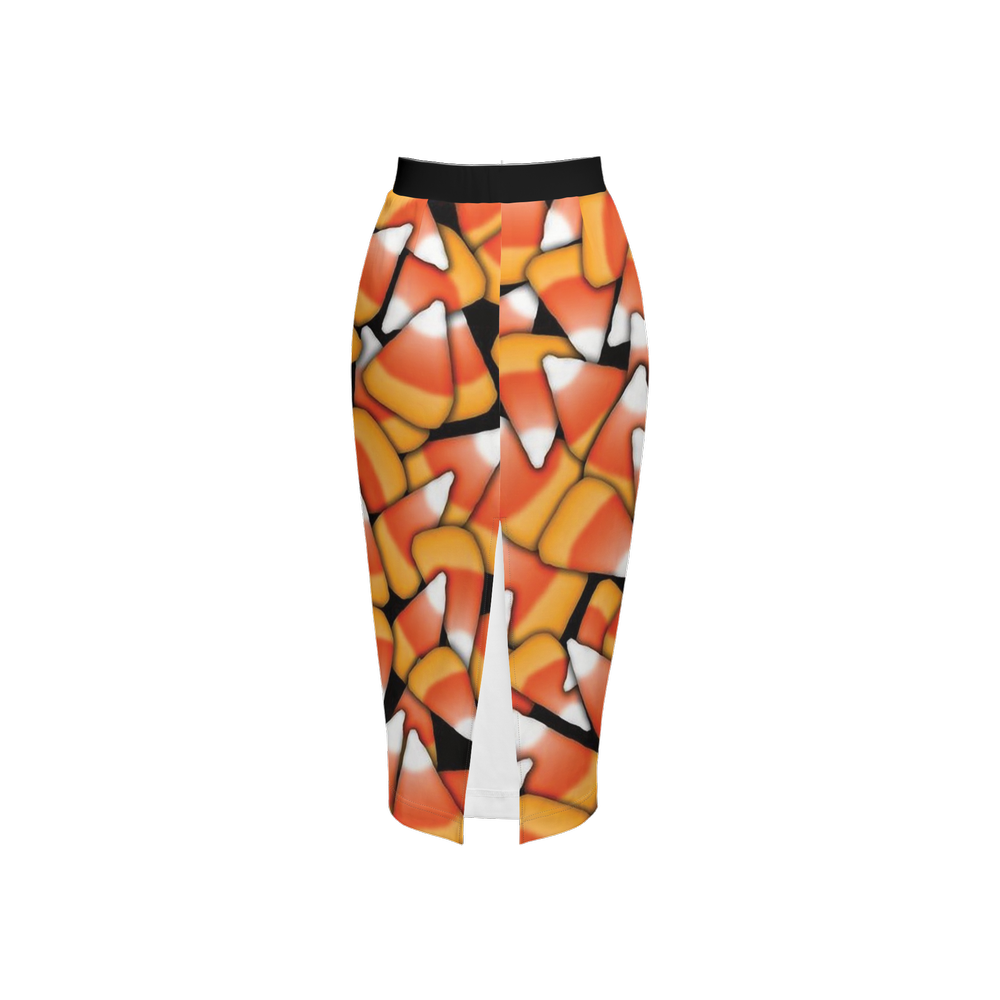 Candy Corn Women's Back Split Pencil Skirt-Heavy Knit