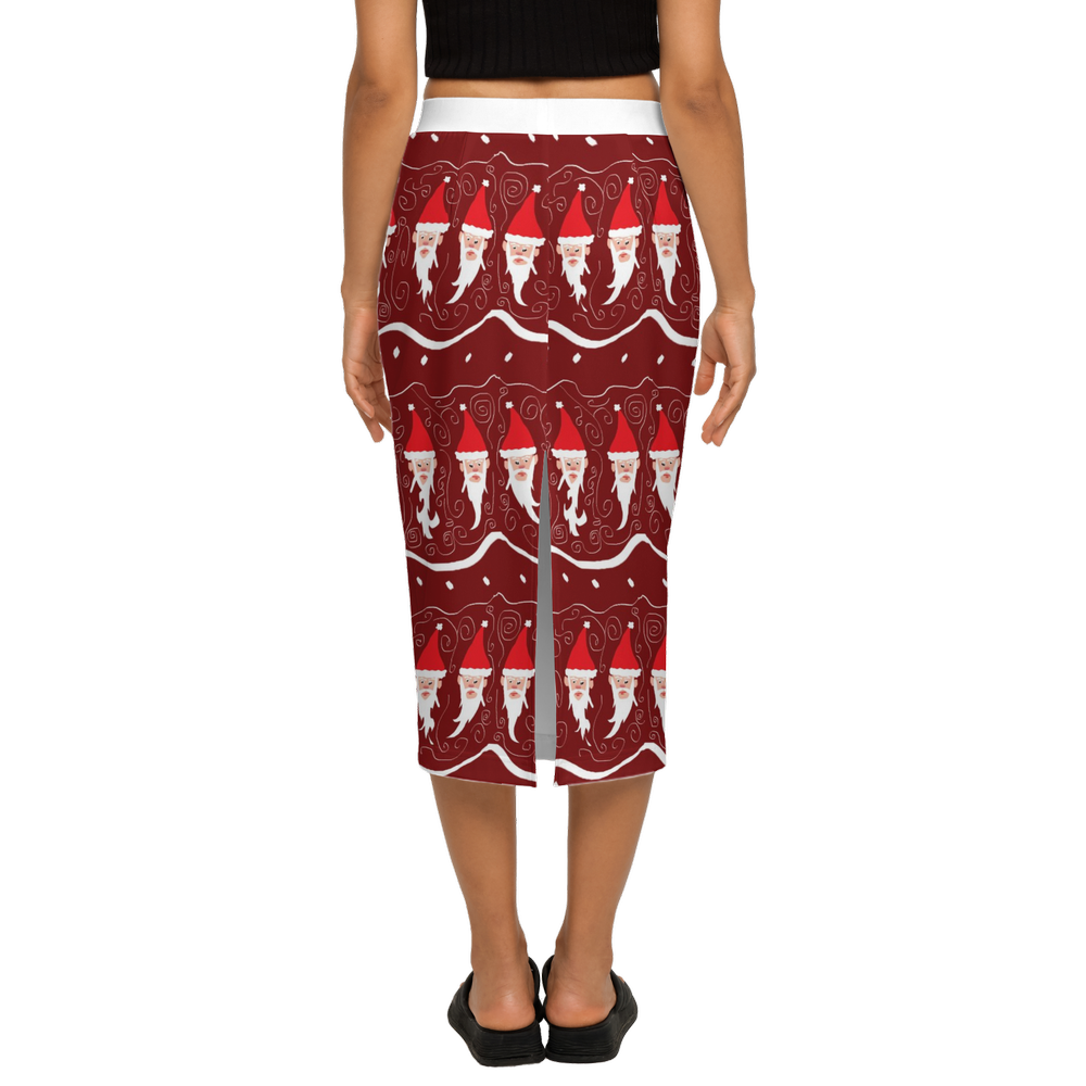 Bearded Santa Pattern Women's Back Split Pencil Skirt-Heavy Knit