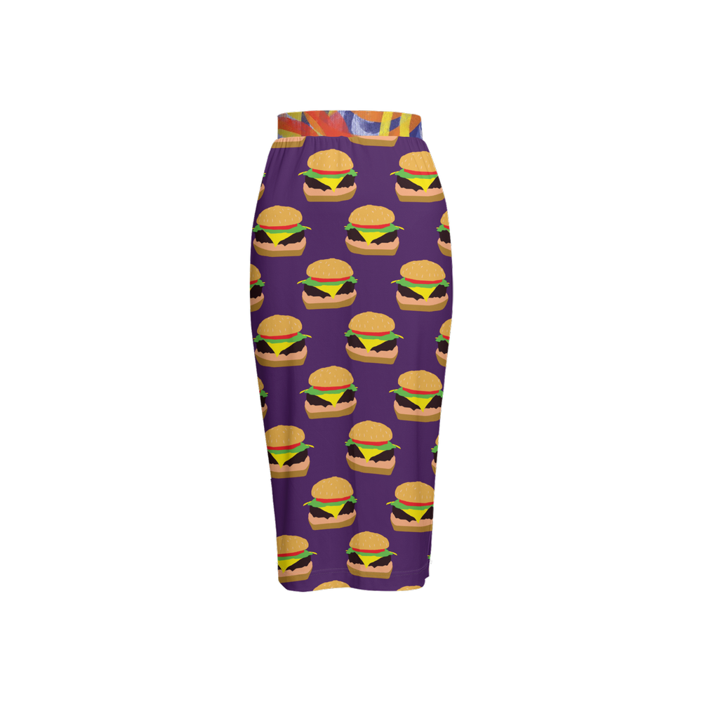 Cheeseburger Pattern Women's Back Split Pencil Skirt-Heavy Knit