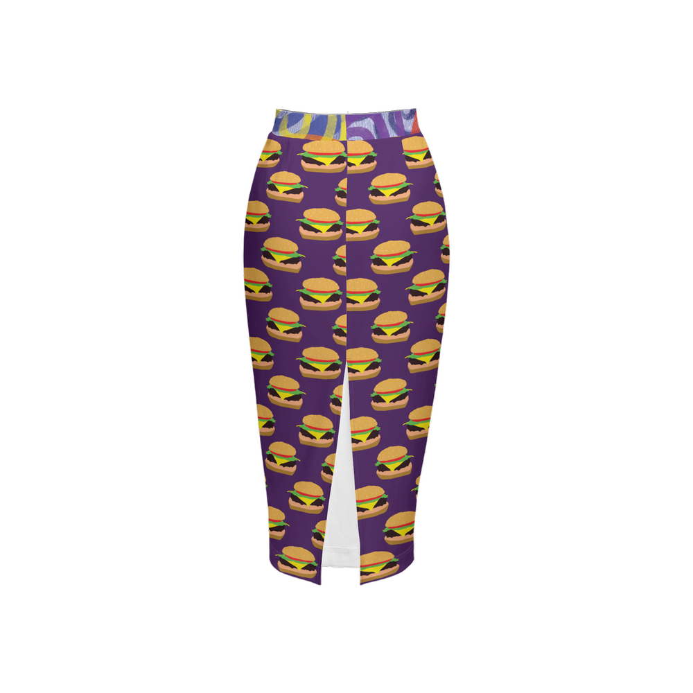 Cheeseburger Pattern Women's Back Split Pencil Skirt-Heavy Knit