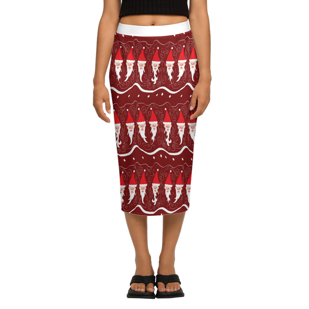 Bearded Santa Pattern Women's Back Split Pencil Skirt-Heavy Knit