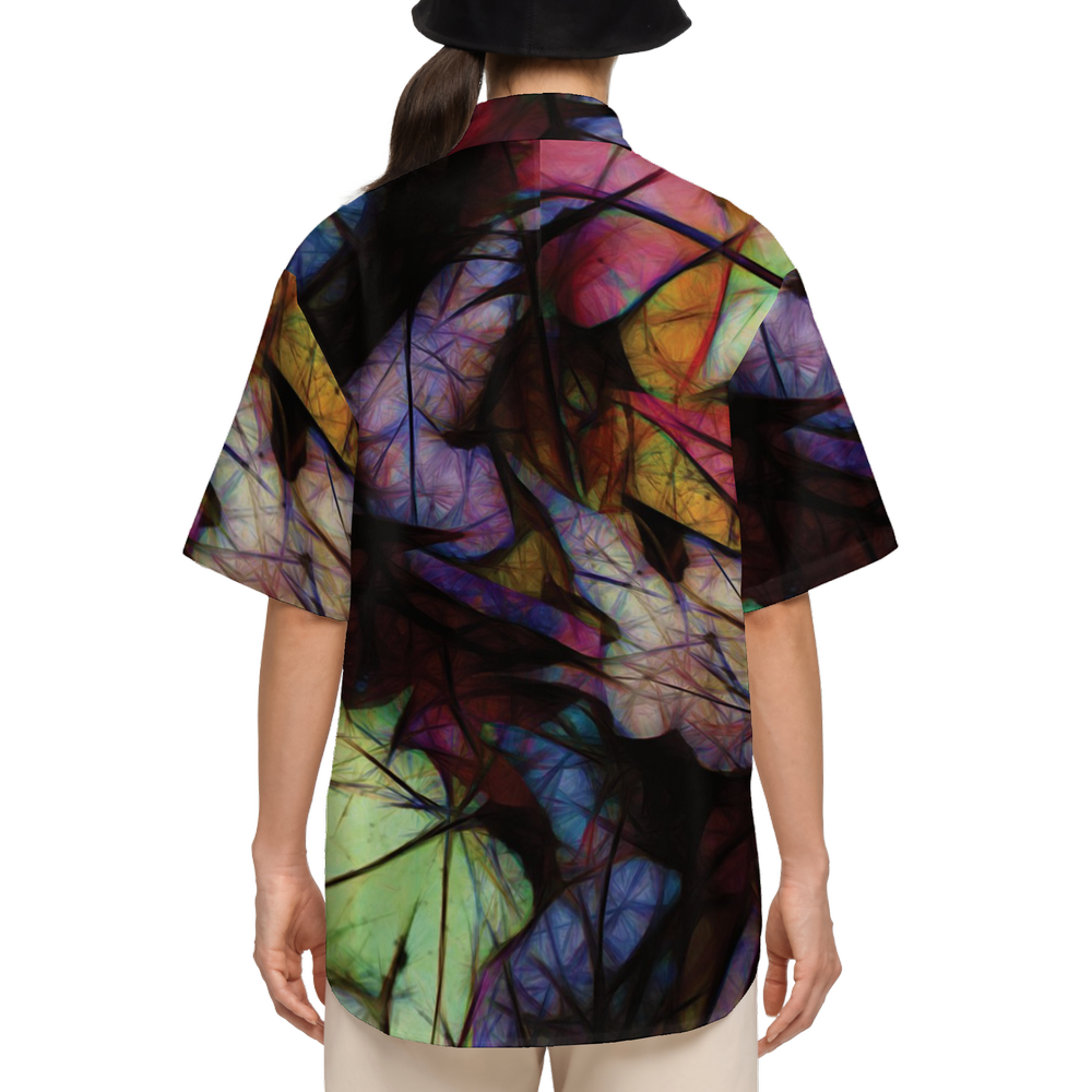 Fall Leaves Abstract Women's Short-Sleeve Button-Up Shirt-Cotton Feel