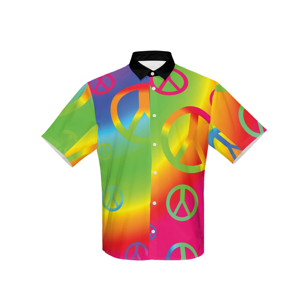 Rainbow Peace Signs Women's Short-Sleeve Button-Up Shirt-Cotton Feel