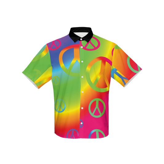 Rainbow Peace Signs Women's Short-Sleeve Button-Up Shirt-Cotton Feel