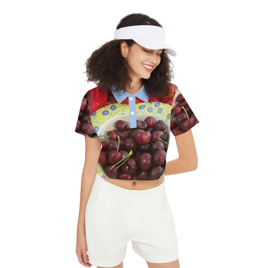 Bowl Of Cherries Women's Short-Sleeve Crop Polo Shirt-Heavyweight 225g