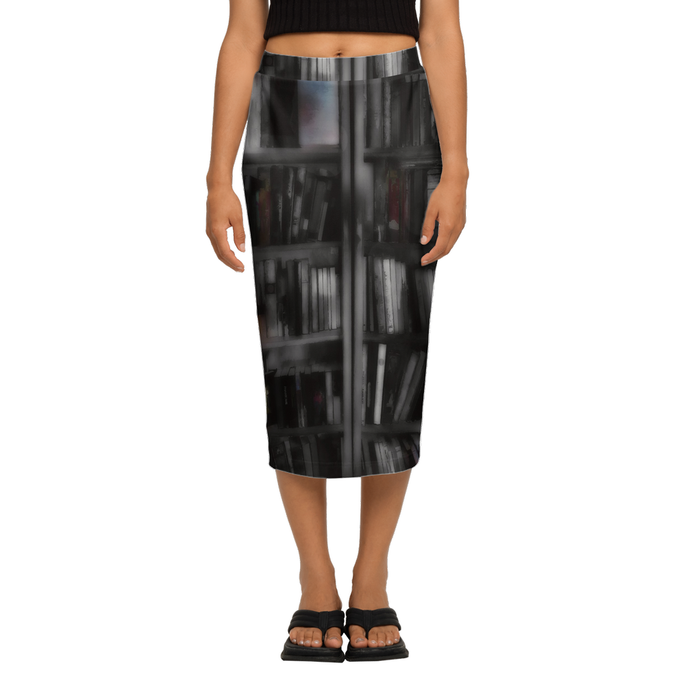 Bookshelves Women's Back Split Pencil Skirt-Heavy Knit