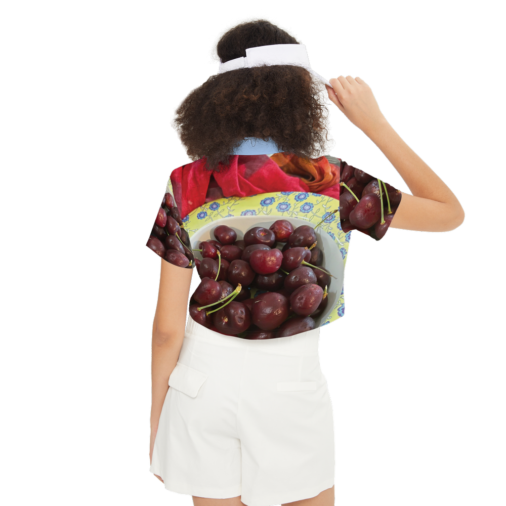 Bowl Of Cherries Women's Short-Sleeve Crop Polo Shirt-Heavyweight 225g