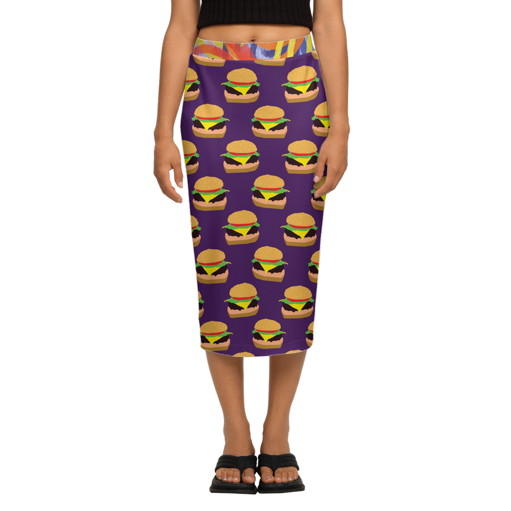 Cheeseburger Pattern Women's Back Split Pencil Skirt-Heavy Knit