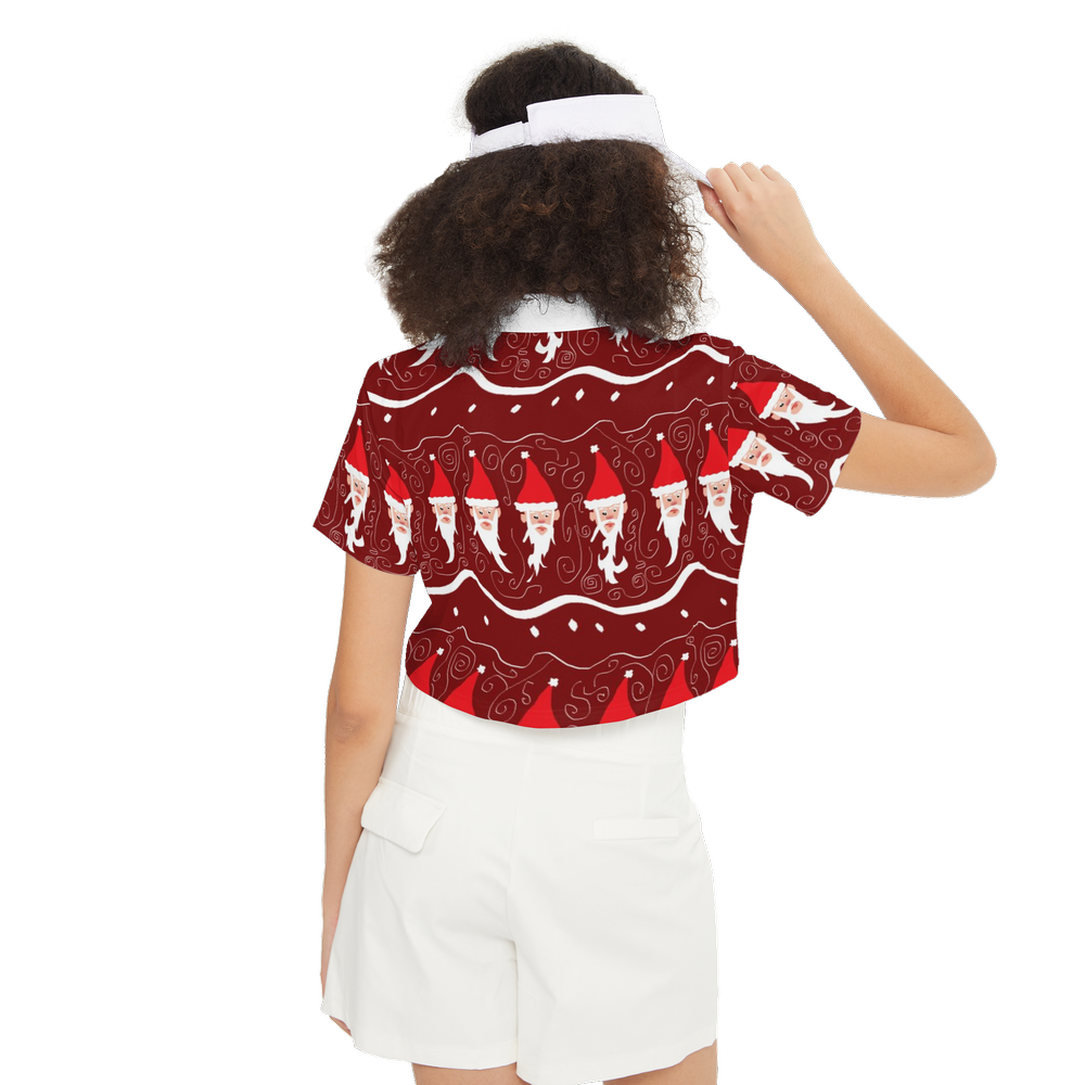 Bearded Santa Pattern Women's Short-Sleeve Crop Polo Shirt-Heavyweight 225g