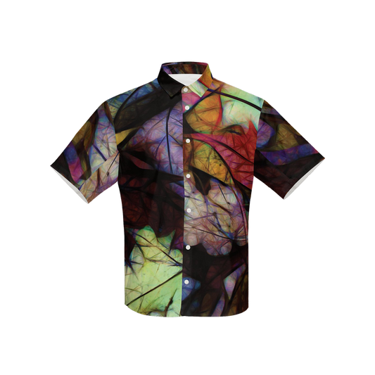 Fall Leaves Abstract Women's Short-Sleeve Button-Up Shirt-Cotton Feel