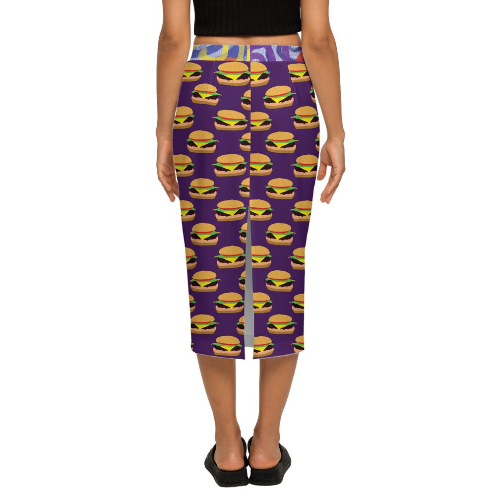 Cheeseburger Pattern Women's Back Split Pencil Skirt-Heavy Knit