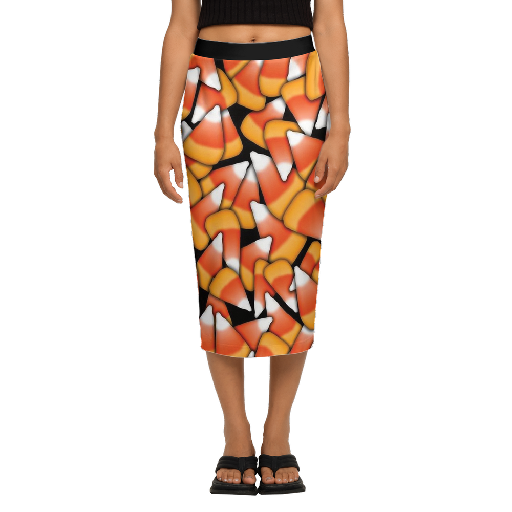 Candy Corn Women's Back Split Pencil Skirt-Heavy Knit