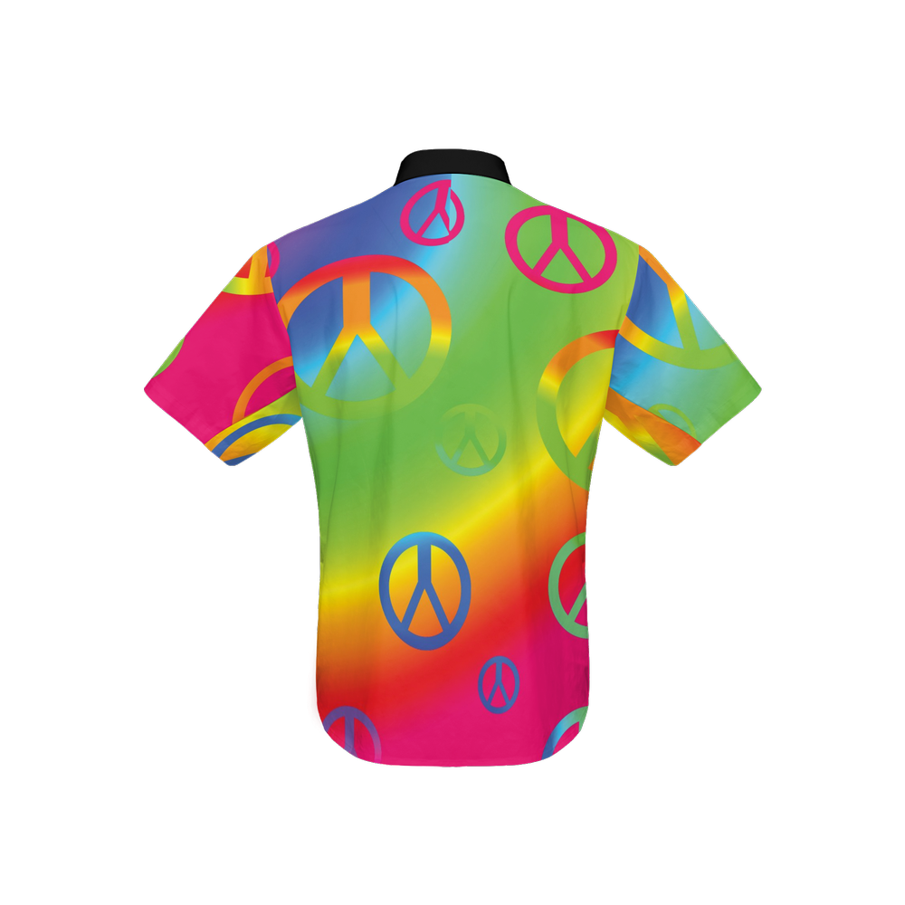 Rainbow Peace Signs Women's Short-Sleeve Button-Up Shirt-Cotton Feel