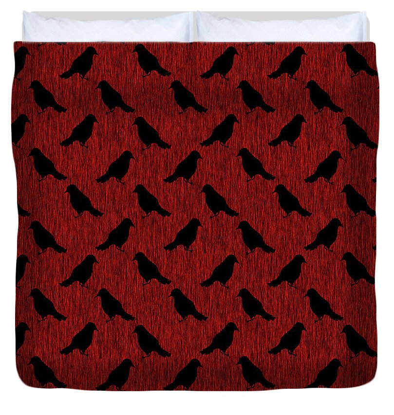 Ravens On Red - Duvet Cover