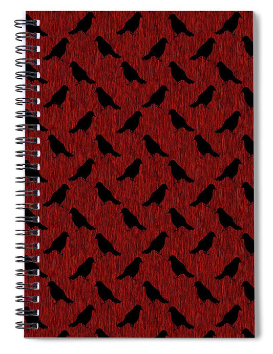 Ravens On Red - Spiral Notebook