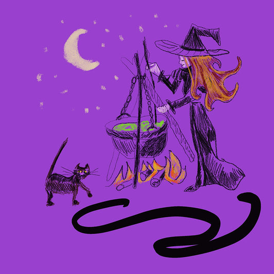 Witch Cat Cauldron Digital Image Download