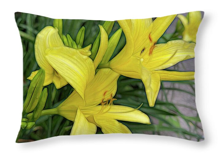 Yellow Daylilies In July - Throw Pillow