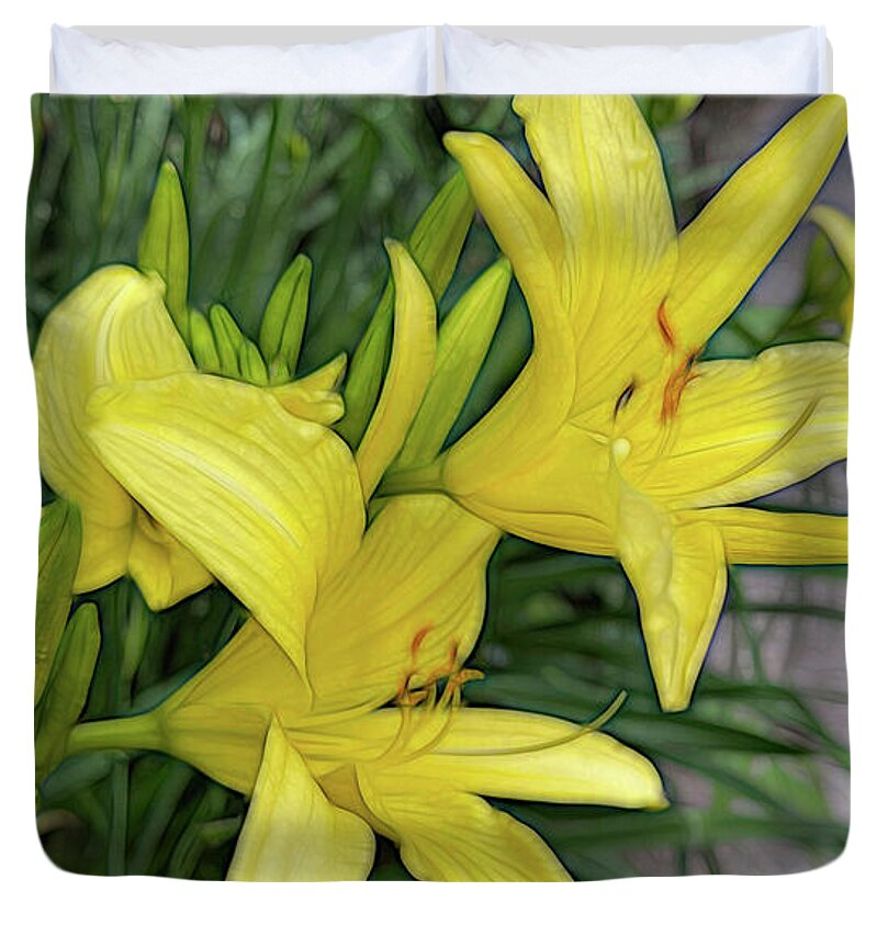 Yellow Daylilies In July - Duvet Cover