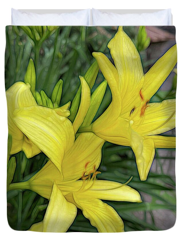 Yellow Daylilies In July - Duvet Cover