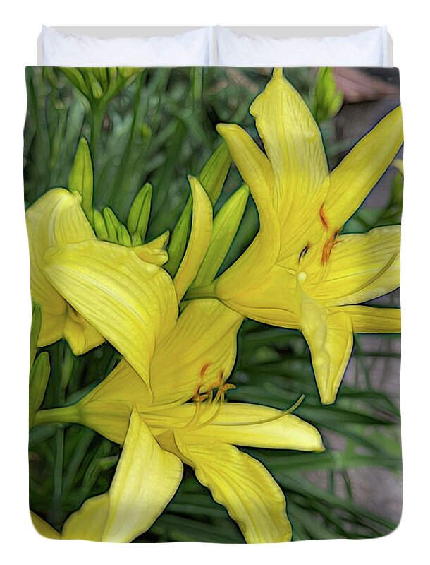 Yellow Daylilies In July - Duvet Cover