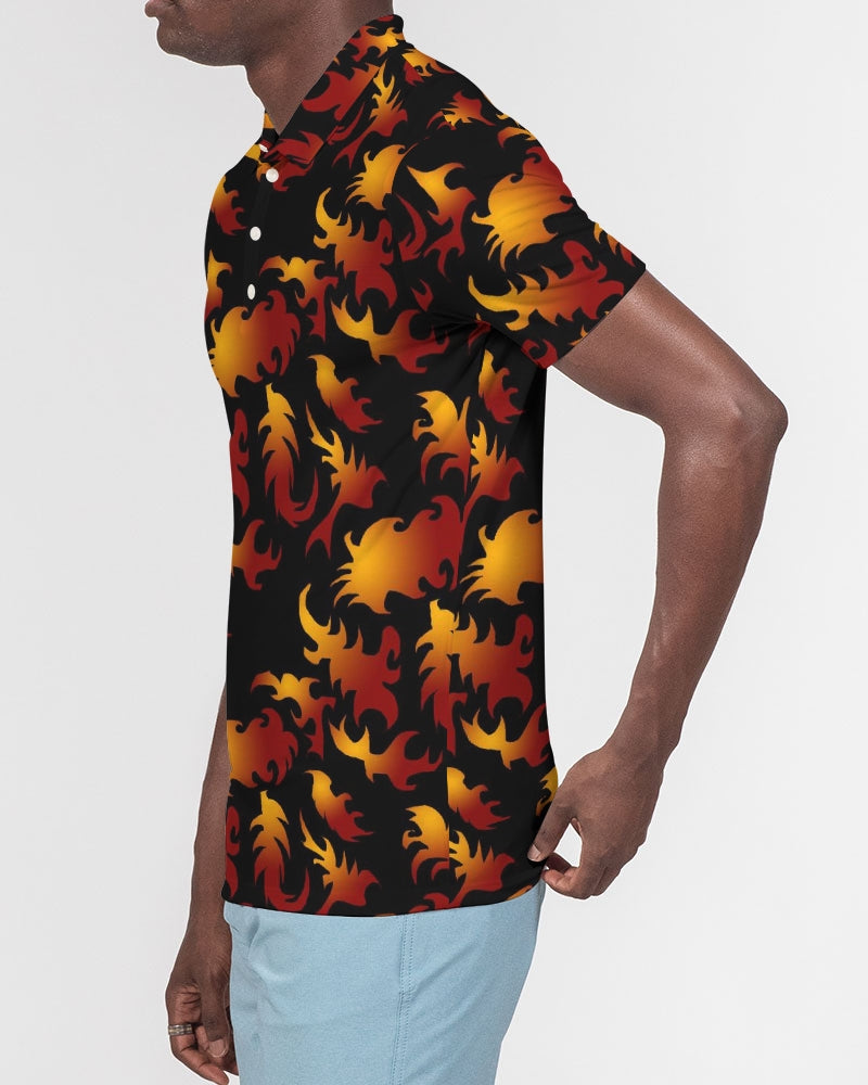 Abstract Flames Pattern  Men's Slim Fit Short Sleeve Polo