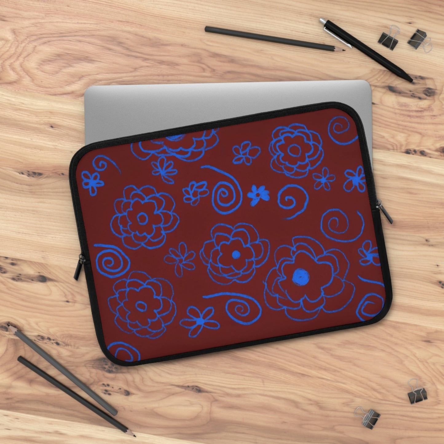 Blue Flower Drawing Laptop Sleeve