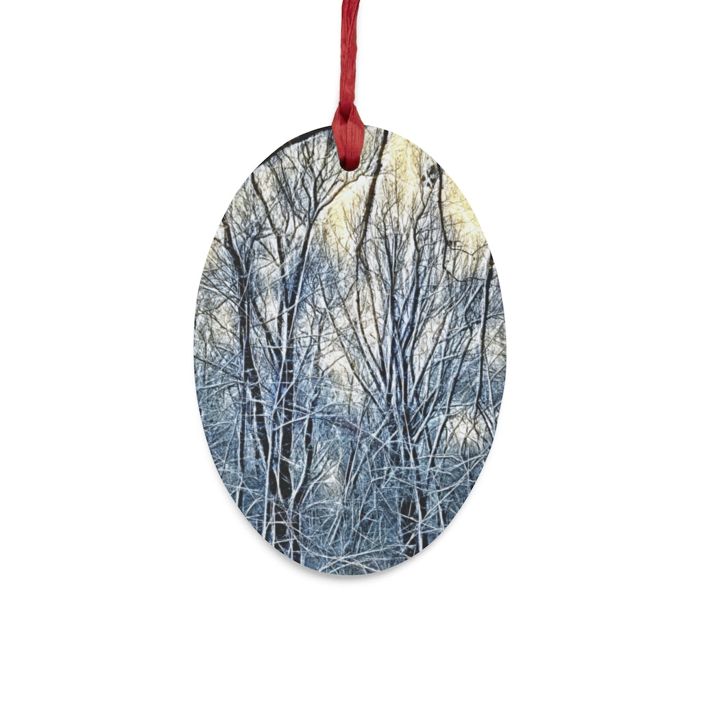 4 Oclock Winter Landscape Wooden Christmas Ornaments