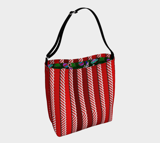 Peppermint Stripes and Ornaments Day Tote