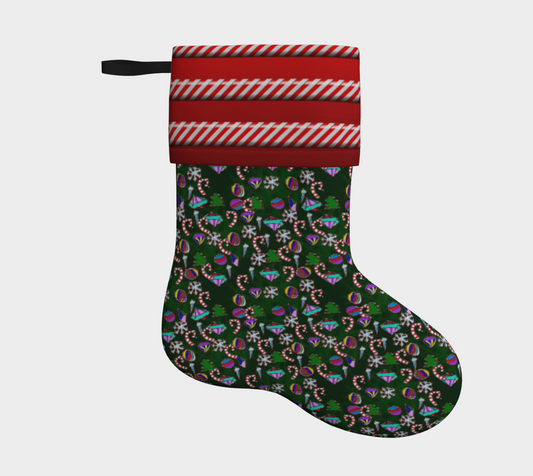 Ornaments and Candy Stripes Christmas Stocking