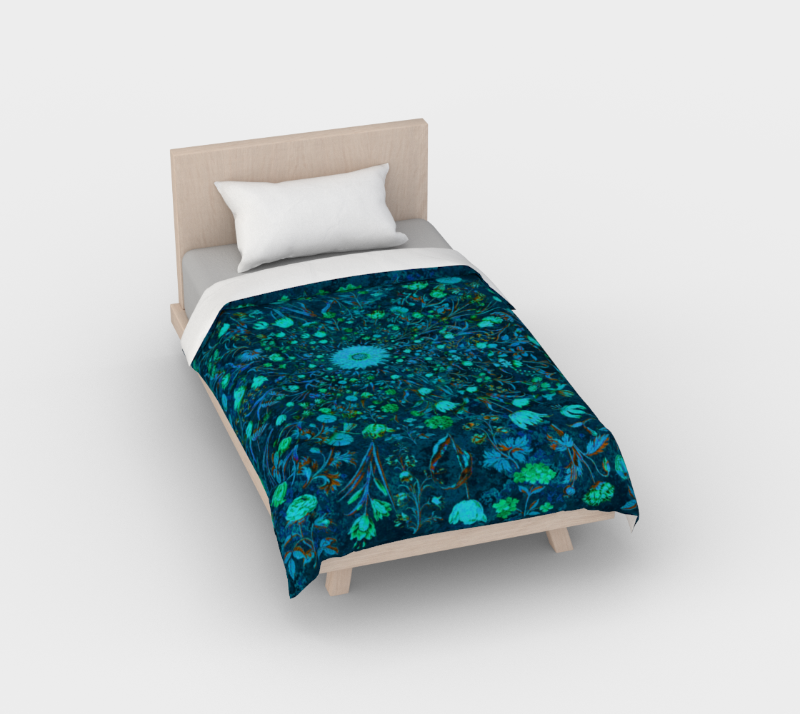 Blue Green Medieval Flowers Duvet Cover