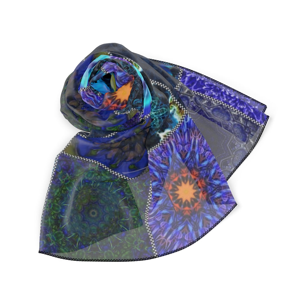 Blue Crazy Quilt Poly Scarf