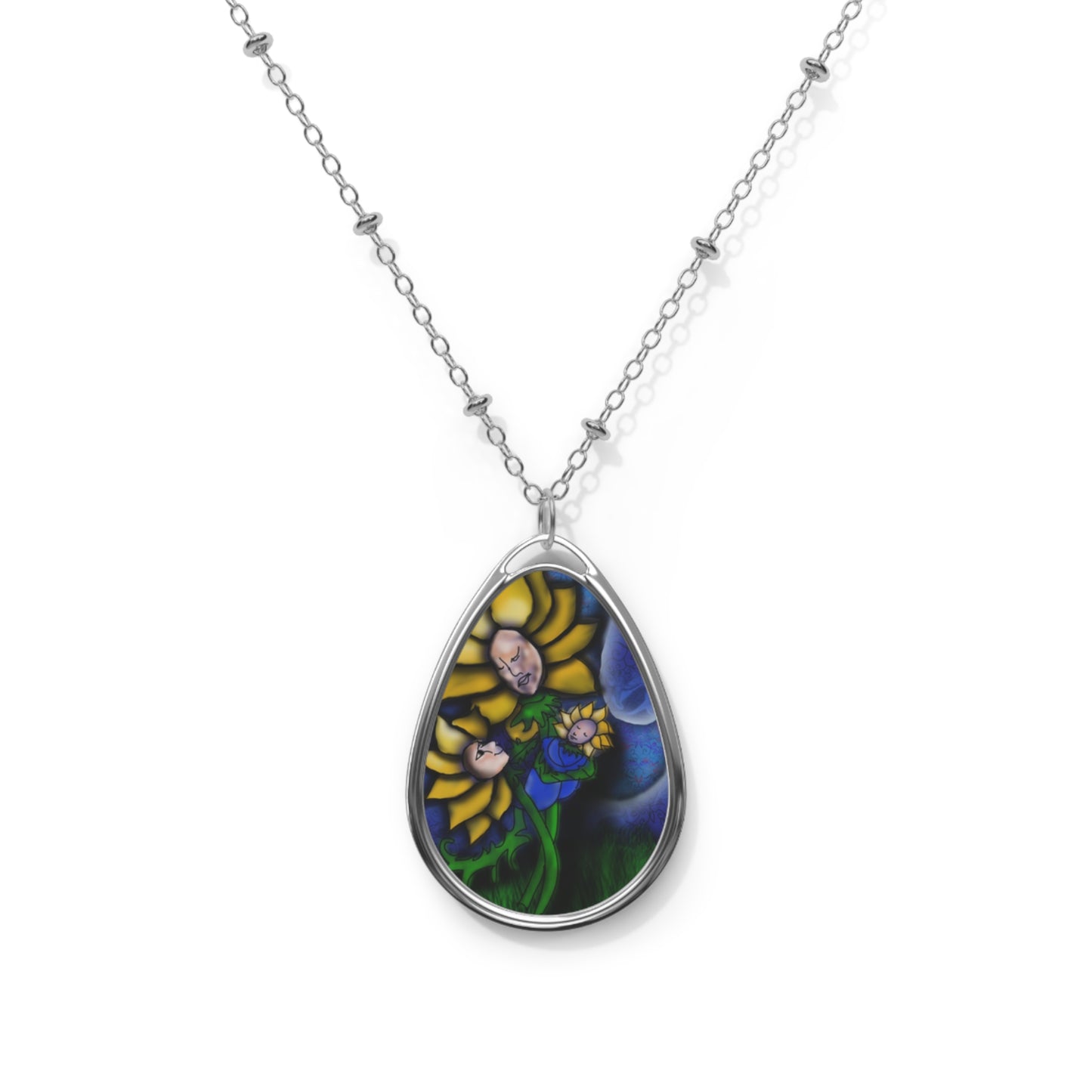 Mother Flower Moon Oval Necklace