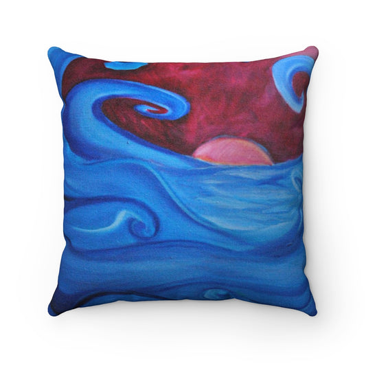 Blown Ocean Waves Faux Suede Square Pillow