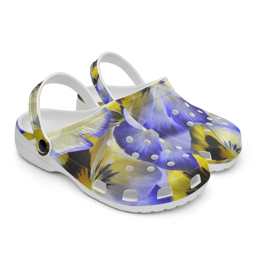 Blue and Yellow Pansies 413. All Over Printed Clogs