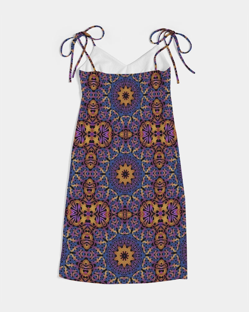 Blue Gold Celtic Kaleidoscope Women's Tie Strap Split Dress