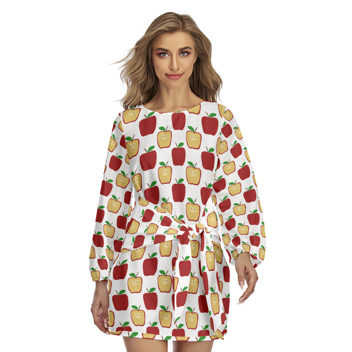Apple Polkadots All-Over Print Women's Lantern Sleeve Dress