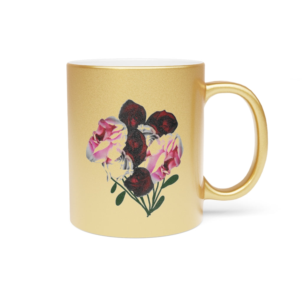 Pink and Red Roses Metallic Mug (Silver\Gold)