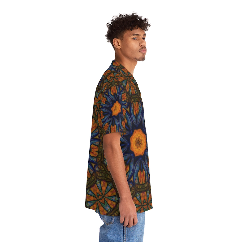 Blue Orange Sketchy Kaleidoscope Men's Hawaiian Shirt (AOP)