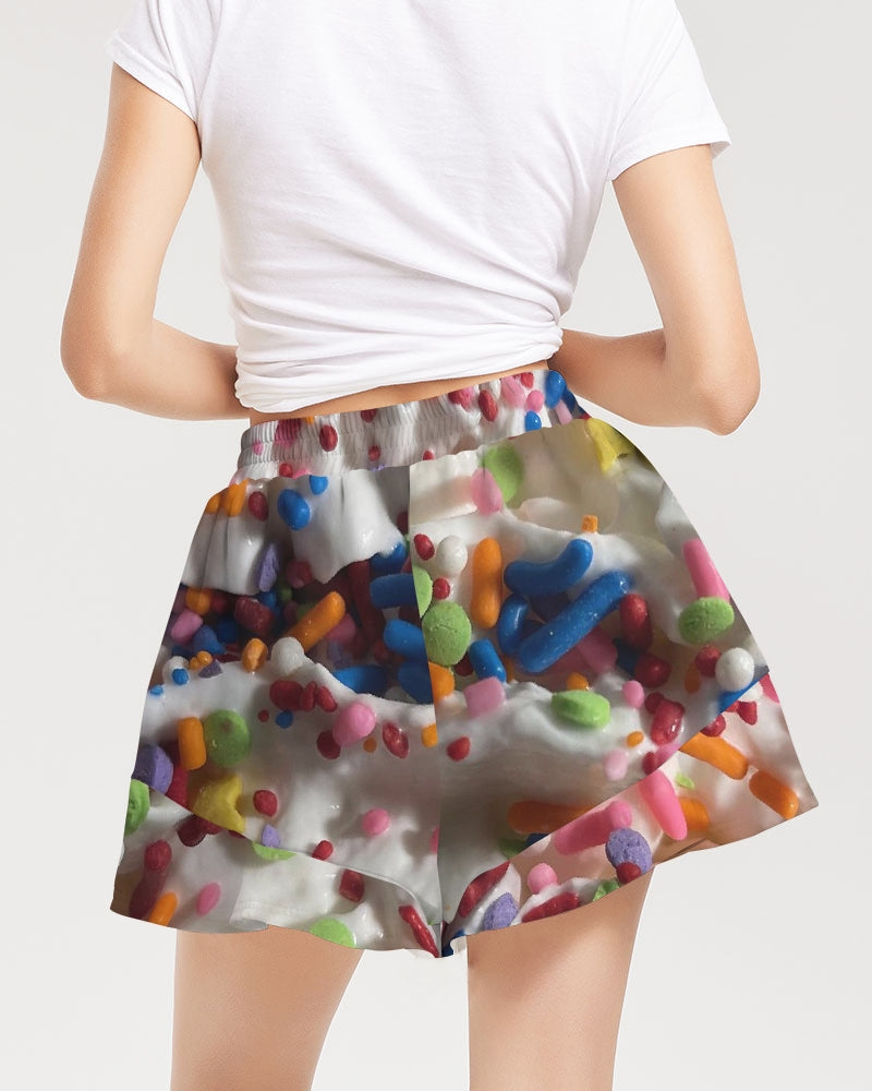 Rainbow Sprinkles On Whipped Cream Women's Ruffle Shorts