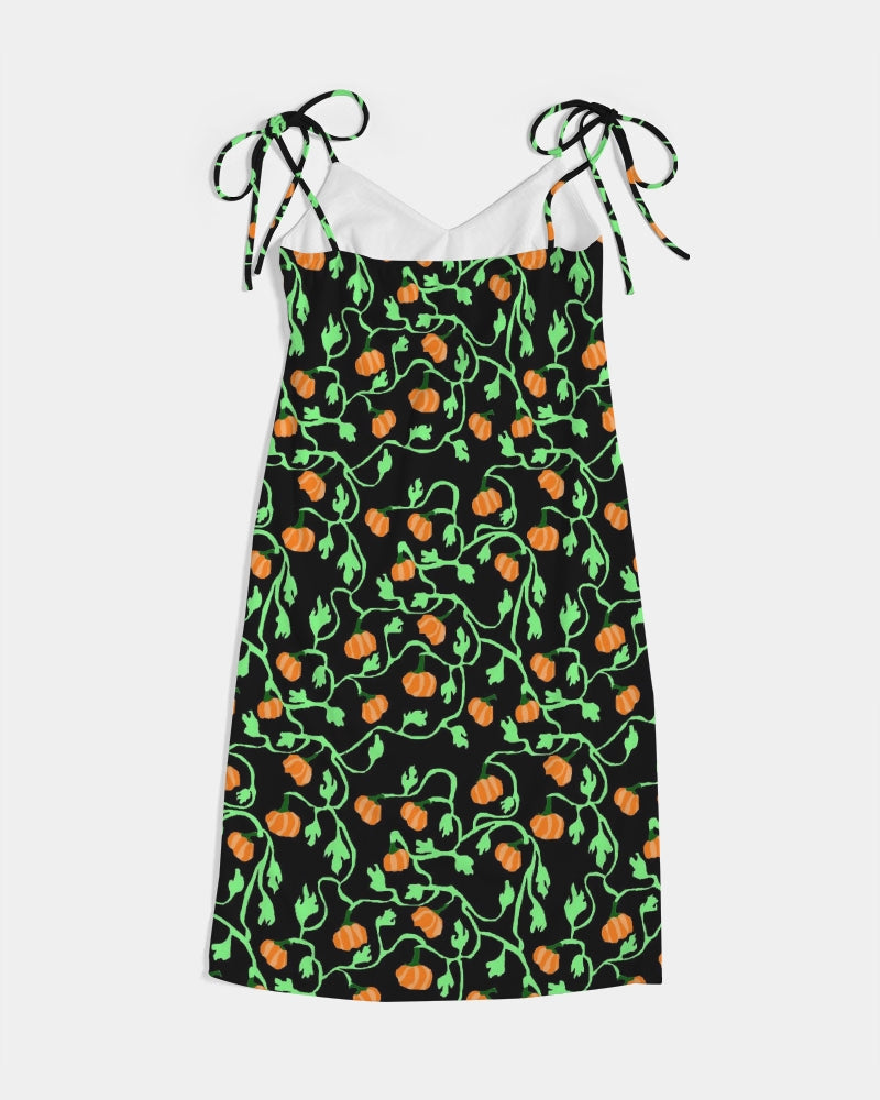 Pumpkin and Vines Patttern Women's Tie Strap Split Dress