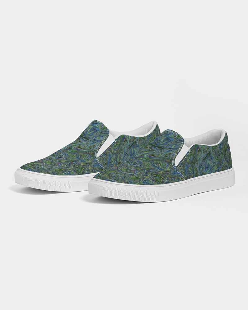 Blue Green Liquid Marbling Women's Slip-On Canvas Shoe