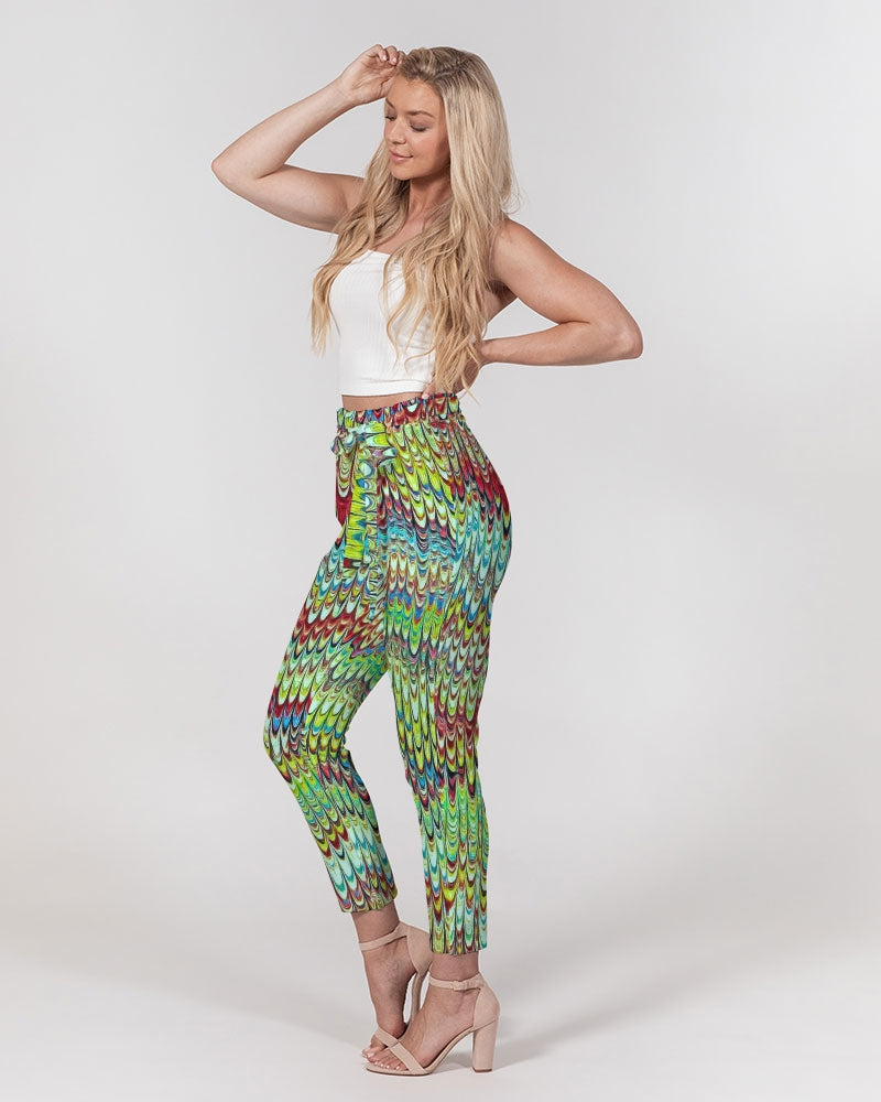 Cool Green Marbled Women's Belted Tapered Pants