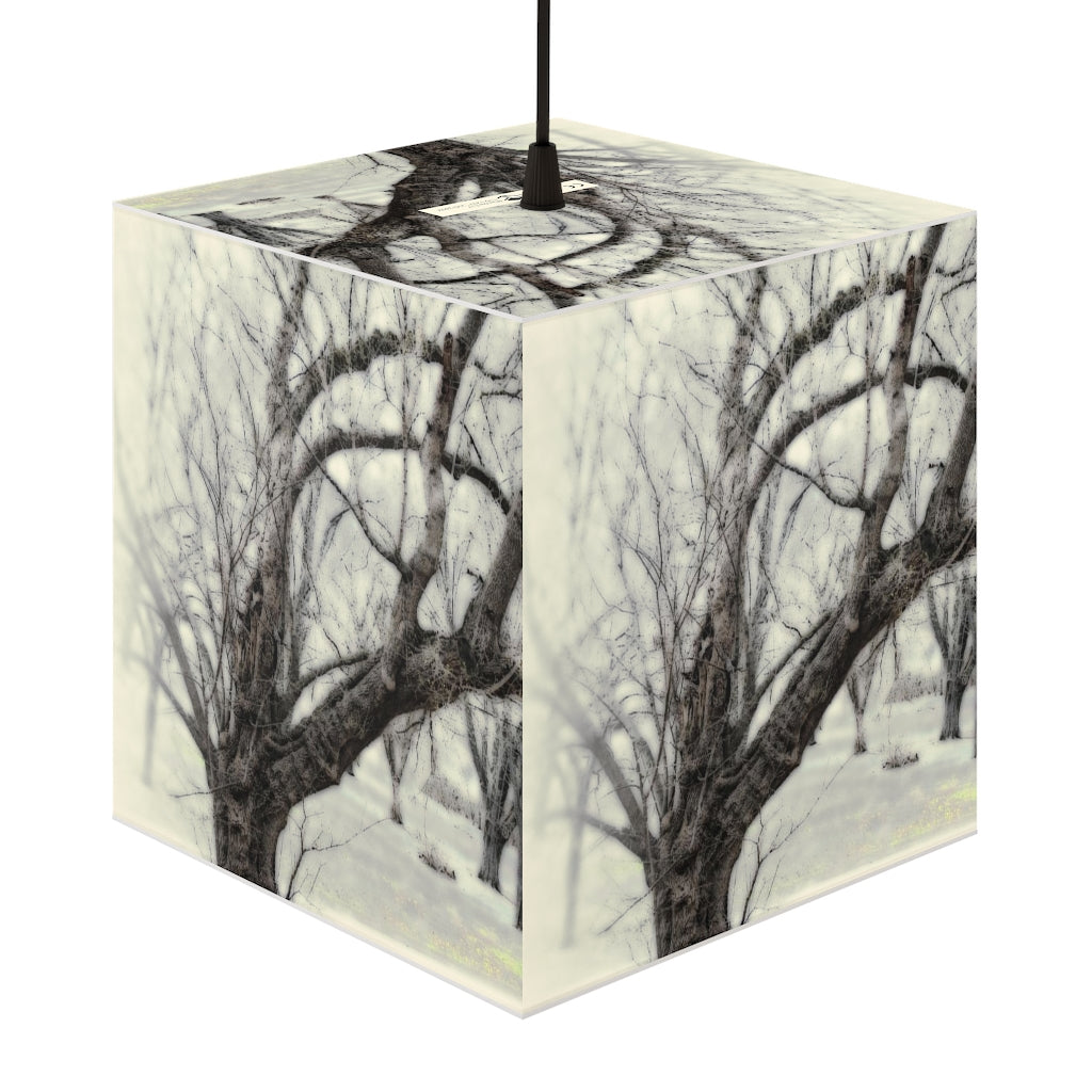 Old Tree On White Light Cube Lamp