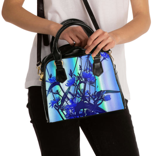 Blue Wildflowers with Backlight Shoulder Handbag