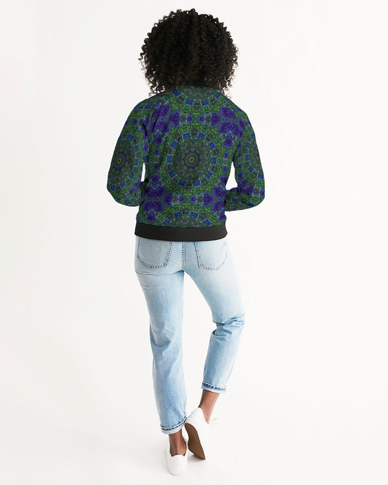 blue Green Ribbon Kaleidoscope Women's Bomber Jacket