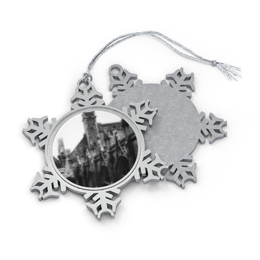 Vintage Travel Gothic Arches Pewter Snowflake Ornament