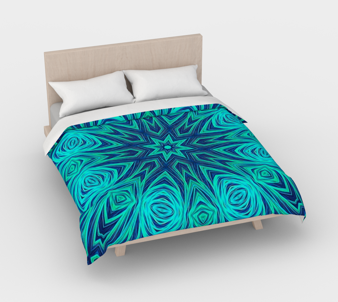 Blue Ice Fractal Kaleidoscope Duvet Cover